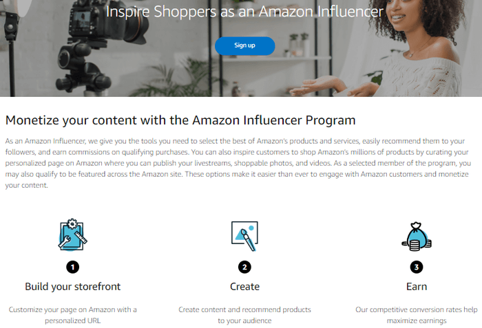 Amazon Influencer Program Homepage